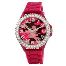 Golden Classic Women's 2220 camopink "Glam Jelly" Oversized Rhinestone Camouflage Silicone Watch