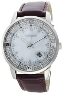 K&Bros Women's 9145-2 Steel Moon Stainless Steel Shiny Leather Strap Watch