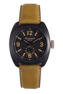 Rudiger Men's R5000-13-007.13 Siegen Black PVD Case Light Brown Leather with Topstitch Watch
