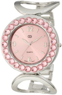 Golden Classic Women's 943 Silv/Pink Spotlight Oversized Rhinestone Encrusted Watch