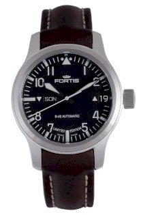 Fortis Men's 655.10.91 L.16 B-42 Flieger Big Date Steel Black Dial Automatic Brown Leather Date Watch