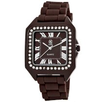 Golden Classic Women's 5155 brown "Shimmer Jelly" Rhinestone Accented Square Silicone Watch