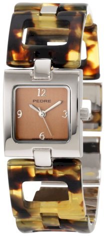 Pedre Women's 2860SX Silver-Tone with Tortoise Shell Resin Link Watch