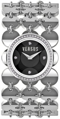 Versus Women's 3C69700000 Paillettes Stainless Steel Black Dial Crystal Bezel Bracelet Watch