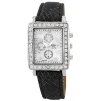 Golden Classic Women's 8122 blk Color Blind Rectangle Mother of Pearl Leather Strap Watch