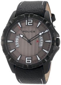 Police Men's PL-12889JSB/61 Profile Gray Dial Black Leather Watch