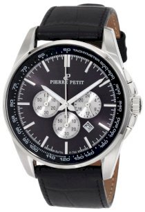 Pierre Petit Men's P-786A Serie Le Mans Black Dial Chronograph Tachymeter Leather Watch
