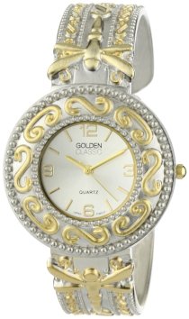Golden Classic Women's 2245-twotone Time Dragonflys Gold and Silver Metal Dragonfly Design Band Watch