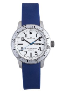 Fortis Men's 647.11.42 SI.05 B-42 Marinemaster White Dial Automatic Date Blue Rubber Watch