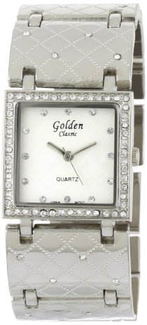 Golden Classic Women's 1608-silver "Frosted Eve" Classic Rhinestone Square Bezel Watch