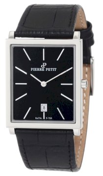 Pierre Petit Men's P-789A Serie Nizza Square Black Dial Genuine Leather Watch
