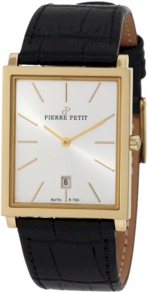 Pierre Petit Men's P-789C Serie Nizza Yellow-Gold PVD Square Case Black Genuine Leather Watch