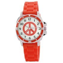 Golden Classic Women's 8129-Red "Groovy Jelly" Peace-Sign Colorful Rubber Watch