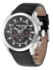 Police Men's PL-12677JS/02 Pilot Black Dial Dual Time Crocodile Leather Watch