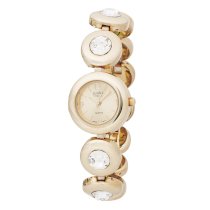 Golden Classic Women's 4112 Gold Gold-Tone Circle Rhinestone Sleek Link Bracelet Watch