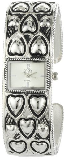 Golden Classic Women's 2235-silver "Love Flair" Classic Metal Engraved Hearts Bangle Watch