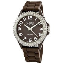 Golden Classic Women's 2218-zebra gold white "Chic Jelly" Petite Rhinestone Encrusted Bezel Silicone Watch