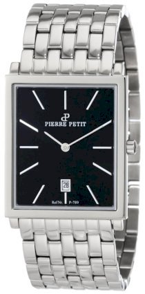 Pierre Petit Men's P-789D Serie Nizza Square Black Dial Stainless-Steel Bracelet Watch