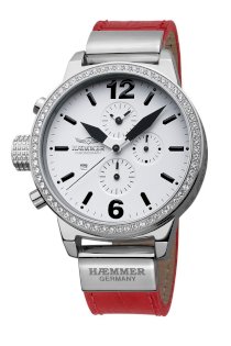  Haemmer Women's DHC-15 Secrets Crystal Bezel Red Leather Chronograph Watch