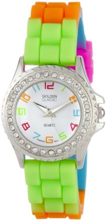 Golden Classic Women's 2295-J "Petite Colors Galore" Rhinestone Encrusted Bezel Multi-Colored Silicone Watch