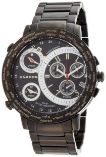 K&Bros  Men's 9453-1 On The Road 3 Movements Black Ion-Plated Watch