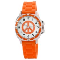 Golden Classic Women's 8129-Orange "Groovy Jelly" Peace-Sign Colorful Rubber Watch