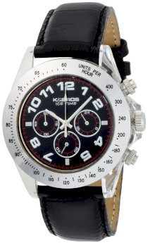 K&Bros  Men's 9423-5 Ice-Time Chronograph Black Dial Black Leather Watch