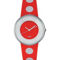 Alessi Men's AL8013 Luna Stainless Steel Red and White Decoration Designed by Alessandro Mendini Watch