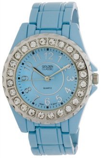 Golden Classic Women's 2284 blue "Time's Up" Rhinestone Accented Blue Metal Watch