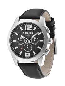 Police Men's PL-13399JS/02 Trophy Stainless-Steel Black Dial Leather Day Date Watch