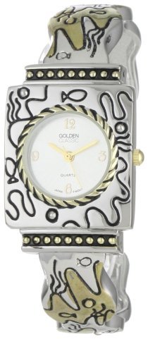 Golden Classic Women's 2226-twotone Abstract Attraction Gold and Silver Metal Abstract Detailed Bangle Watch