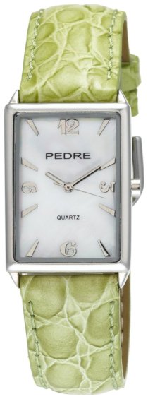 Pedre Women's 6004SX Silver-Tone with Lime Leather Strap Watch