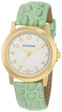 Pedre Women's 0231GX Gold-Tone with Lime Leather Strap Watch
