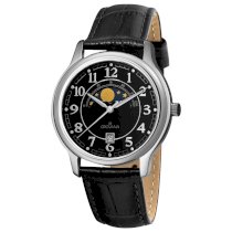 Grovana Men's 1026.1537 Moonphase Black Moonphase Dial Black Strap Watch