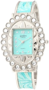 Golden Classic Women's 9107 S TURQ Baroque Reflection Encrusted Bezel Bangle Watch