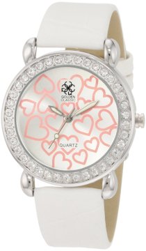 Golden Classic Women's 5150 White Be Mine Rinestone Encrusted Heart Printed Dial Watch