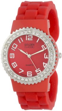 Golden Classic Women's 2301-red "Bangle Jelly" Rhinestone Silicone Watch