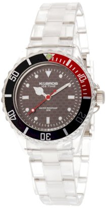 K&Bros  Women's 9386-2 Ice-Time Day Black Dial Red and Black Bezel Watch