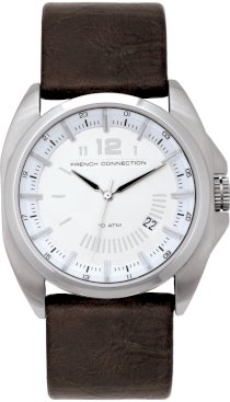  French Connection Men's FC1005T Classis Brown Leather Strap Round Stainless Steel Case Watch