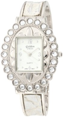 Golden Classic Women's 9107 S WHT Baroque Reflection Encrusted Bezel Bangle Watch