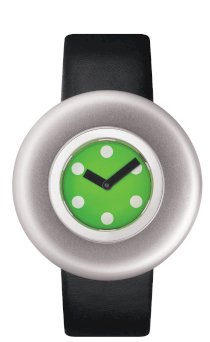 Alessi Unisex AL12001 Ciclo Black Leather Strap with Green and White Dial Watch