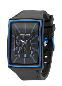 Police Men's PL-13077MPGYBL/02 Vantage x Blue Rectangle Grey Rubber Watch