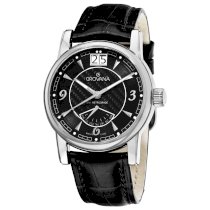 Grovana Men's 1721.1537 Retrograde Day Retrograde Black Leather Strap Quartz Watch