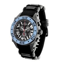  Aquaswiss Chronograph Swiss Quartz Large 50 MM Watch Black Dial Stainless Steel Black Ion Blue Bezel Day Date #62XG0104