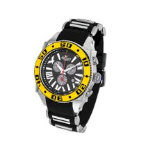  Aquaswiss Chronograph Swiss Quartz Large 50 MM Watch Black Dial Stainless Steel Yellow Bezel Day Date #62XG0169