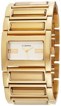 K&Bros Women's 9163-3 Steel Rectangular Glass Watch