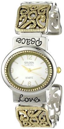 Golden Classic Women's 2237-twotone Above All Fashion Hope Faith Love Peace Themed Bangle Watch