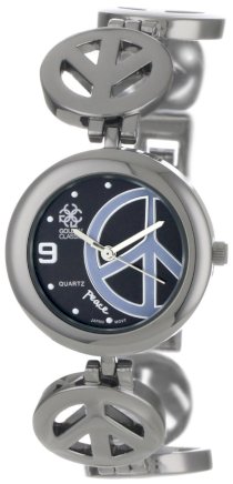 Golden Classic Women's 8202 black "Time For Peace" Petitie Metal Peace Sign Watch