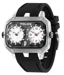 Police Men's PL-13076JPCL/04 Hydra Black Dual-Time Transparent Bezel Rubber Watch