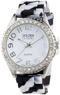 Golden Classic Women's 2220-zebra "Glam Jelly" Rhinestone Zebra Silicone Watch